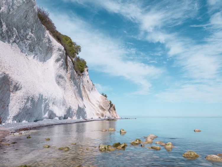 bright white cliffs at Møns Klint rising from the Baltic Sea, a great Copenhagen day trip for nature enthusiasts