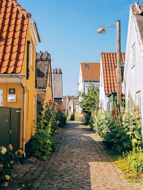 old cottages lining the cobblestone alleys of Dragor, one of the most beautiful places in Denmark