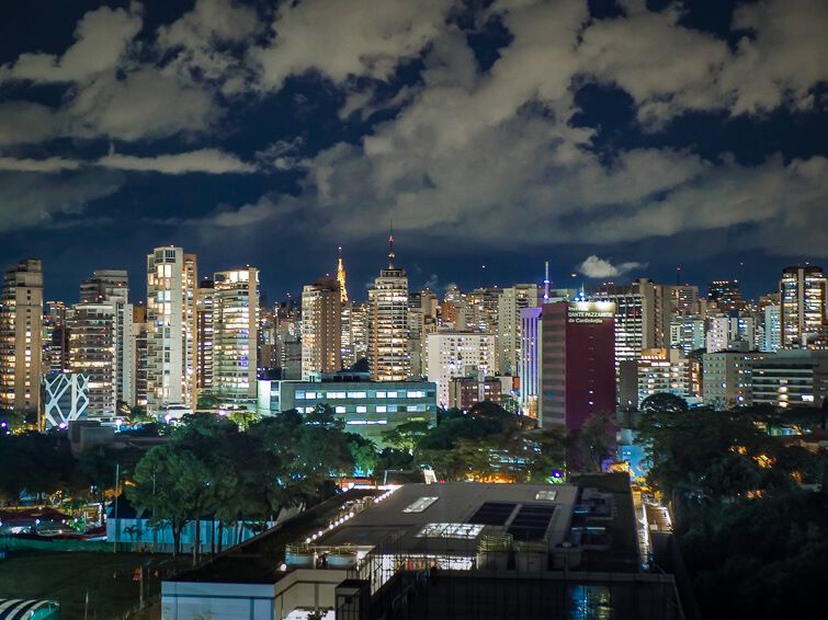 The skyline of Sao Paulo with its countless high-rise buildings during the nighttime.